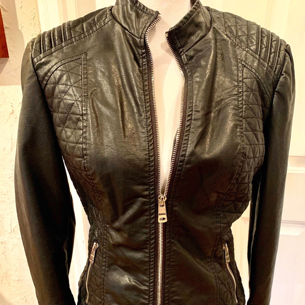 Moto Imitation Leather Black  Jacket